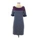 Karen Scott Sport Casual Dress - Shift Scoop Neck Short sleeves: Blue Stripes Dresses - Women's Size Medium