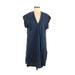 H&M L.O.G.G. Casual Dress - Shift V Neck Short sleeves: Blue Print Dresses - Women's Size 8