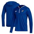 Men's adidas Royal Kansas Jayhawks Sideline Team Issued Hooded Quarter-Zip Long Sleeve T-Shirt