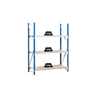 PROREGAL Weitspannregal MAXIMUS | Grundregal | HxBxT 200x150x120cm | 3 Ebenen | Spanplatten-Fachboden | Fachlast 475kg | Lichtblau/Lichtgrau Image