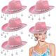 Panitay 4 Pcs Disco Ball Cowgirl Hat Glitter Fringe Cowgirl Hat Disco Ball Cowboy Hat Costume Accessories for Women Men Party, Pink, One size