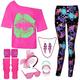 DANGCOS 80s Outfit Costumes Accessories for Women Off The Shoulder Tops Shirts Neon Leggings with Leg Warmers