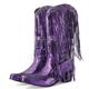 Makmeoyw Glittery Fringe Cowboy Boots Sparkly Tassel Cowgirl Boots Clubwear Bling Mid Calf Western Boots Wide Calf Purple Wedding Boots Size 5