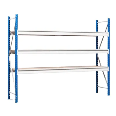 PROREGAL Weitspannregal MAXIMUS Pro | Grundregal | HxBxT 300x175x100cm | 4 Ebenen | Spanplatten-Fachboden | Fachlast 770kg | Lichtblau/Lichtgrau Image