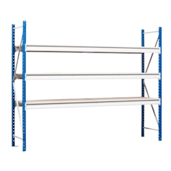 PROREGAL Weitspannregal MAXIMUS Pro | Grundregal | HxBxT 300x260x100cm | 3 Ebenen | Spanplatten-Fachboden | Fachlast 490kg | Lichtblau/Lichtgrau Image
