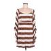 Zara Casual Dress - Mini Boatneck 3/4 sleeves: Brown Stripes Dresses - Women's Size Medium