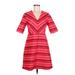 Banana Republic Casual Dress - A-Line Plunge 3/4 sleeves: Red Chevron Dresses - Women's Size 6 Petite