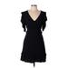 Mi ami Casual Dress - Mini Plunge Short sleeves: Black Solid Dresses - Women's Size Large