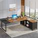 Orren Ellis Elishia L-Shaped Executive Desk w/ Storage Cabinet Wood/Metal in Black | 29.92 H x 70.87 W x 55.12 D in | Wayfair