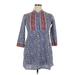Casual Dress - Shirtdress High Neck 3/4 sleeves: Blue Floral Dresses - Women's Size X-Large