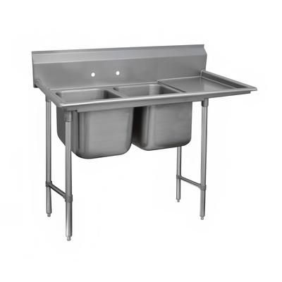 Advance Tabco 9-2-36-24R 65" 2 Compartment Sink w/ 16"L x 20"W Bowl, 12" Deep, Stainless Steel
