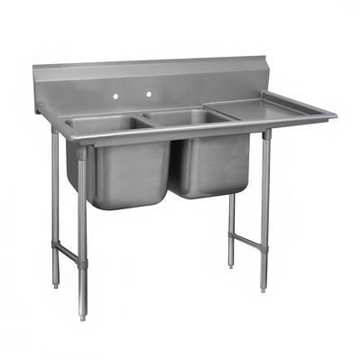 Advance Tabco 93-2-36-24R 65" 2 Compartment Sink w/ 16"L x 20"W Bowl, 12" Deep, Stainless Steel