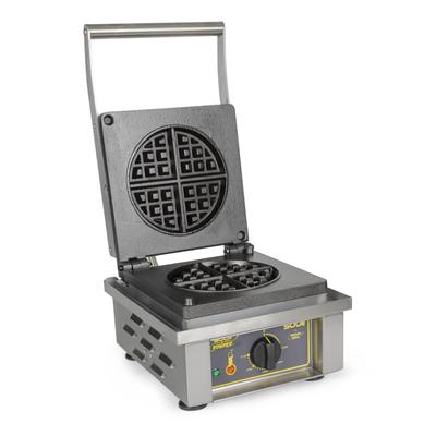 Equipex GES75/1 Single Classic Belgian Commercial Waffle Maker w/ Cast Iron Grids, 1750W, Wide Plate Rims, Stainless Steel, 120 V