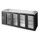 True TBR92-RISZ1-L-B-GGGG-1 92" Bar Refrigerator - 4 Swinging Glass Doors, Black, 115v | True Refrigeration