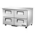 True TUC-48D-4-HC ADA 48" W Undercounter Refrigerator w/ (2) Sections & (4) Drawers, 115v, Silver | True Refrigeration