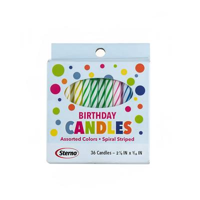 Sterno 40180 Birthday Candle w/ Spiral Stripe, Assorted Colors