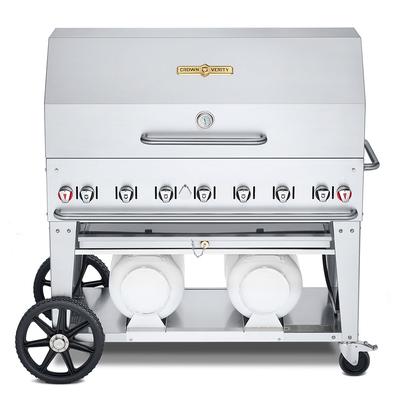 Crown Verity CV-CCB-48RDP 46" Mobile Gas Commercial Outdoor Grill w/ Roll Domes, Liquid Propane, 56" Wide, LP, Stainless Steel, Gas Type: LP