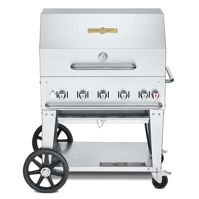 Crown Verity CV-MCB-36RDP-LP 34" Mobile Gas Commercial Outdoor Charbroiler w/ Roll Dome, Liquid Propane, 34" x 21" Grill Area, Stainless Steel, Gas Type: LP