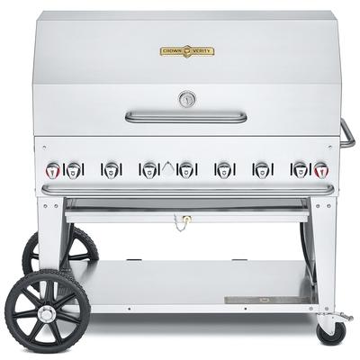 Crown Verity CV-MCB-48-SI50/100-RDP 46" Mobile Gas Commercial Outdoor Charbroiler w/ Roll Dome, Liquid Propane, 6 Burners, LP, Stainless Steel, Gas Type: LP