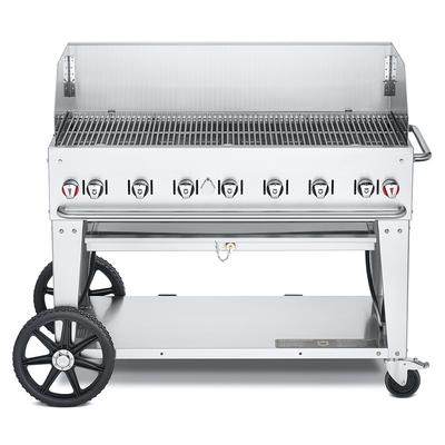 Crown Verity CV-MCB-48-SI-BULK-WGP 46" Mobile Gas Commercial Outdoor Charbroiler w/ Wind Guards, Liquid Propane, 6 Burners, LP, Stainless Steel, Gas Type: LP