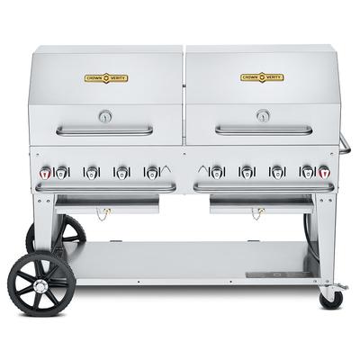 Crown Verity CV-MCB-60-SI-BULK-RDP 58" Mobile Gas Commercial Outdoor Charbroiler w/ Roll Domes, Liquid Propane, 60", LP, Stainless Steel, Gas Type: LP