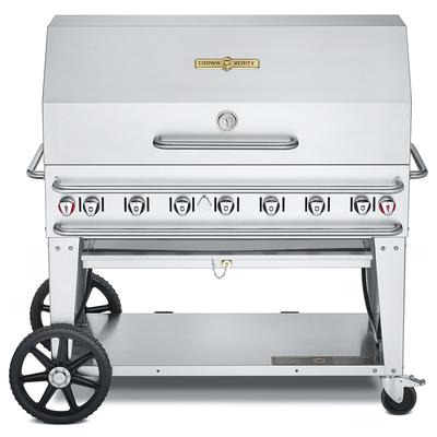 Crown Verity CV-RCB-48RDP-SI-BULK 46" Mobile Gas Commercial Outdoor Grill w/ Roll Dome, Liquid Propane, 6 Burners, LP Gas, Stainless Steel, Gas Type: LP