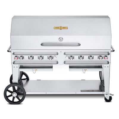 Crown Verity CV-RCB-60-1RDP 58" Mobile Gas Commercial Outdoor Grill w/ Roll Dome, Liquid Propane, 8 Burners, LP Gas, Stainless Steel, Gas Type: LP