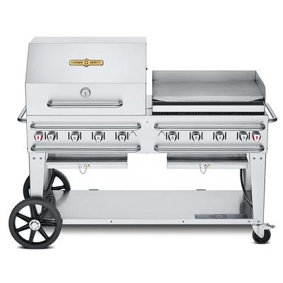 Crown Verity CV-RCB-60RGP 58" Mobile Gas Commercial Outdoor Grill w/ Roll Dome, Liquid Propane, 8 Burners, LP Gas, Stainless Steel, Gas Type: LP