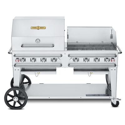 Crown Verity CV-RCB-60RWP-SI-BULK 58" Mobile Gas Commercial Outdoor Grill w/ Roll Dome, Liquid Propane, 8 Burners, LP Gas, Stainless Steel, Gas Type: LP