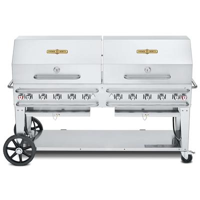 Crown Verity CV-RCB-72RDP-SI50/100 70" Mobile Gas Commercial Outdoor Grill w/ Roll Domes, Liquid Propane, Two Roll Domes, 81" x 28", Stainless Steel, Gas Type: LP