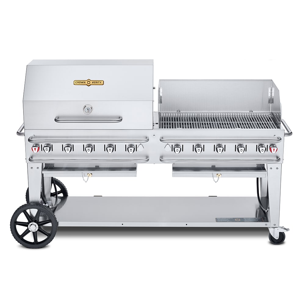 Crown Verity CV-RCB-72RWP 70" Mobile Gas Commercial Outdoor Grill w/ Roll Dome, Liquid Propane, 81" x 28", Stainless Steel, Gas Type: LP