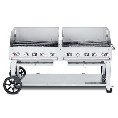 Crown Verity CV-MCB-72WGP-NG 70" Mobile Gas Commercial Outdoor Charbroiler w/ Water Pan, Natural Gas, Stainless Steel, Gas Type: NG
