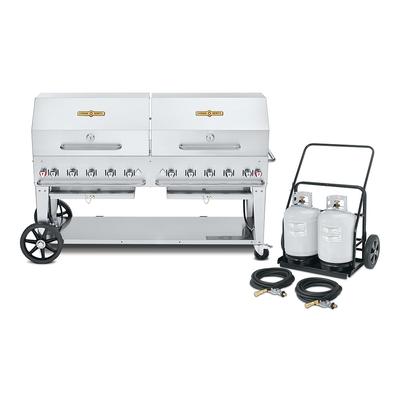 Crown Verity CV-MCC-72RDP 70" Mobile Gas Commercial Outdoor Charbroiler w/ Water Pan, Liquid Propane, Stainless Steel, Gas Type: LP