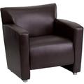 Flash Furniture 222-1-BN-GG Reception Arm Chair - Brown LeatherSoft Upholstery, Aluminum Feet