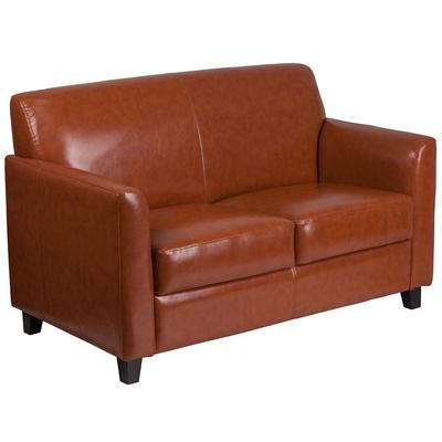 Flash Furniture BT-827-2-CG-GG Reception Loveseat w/ Cognac LeatherSoft Upholstery, Black Wood Feet, Brown