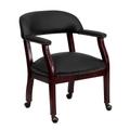 Flash Furniture B-Z100-LF-0005-BK-LEA-GG Rolling Conference Chair w/ Black Italian Leather Upholstery & Mahogany Wood Frame