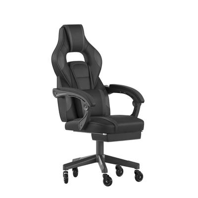 Flash Furniture CH-00288-BK-RLB-GG Swivel Gaming Chair w/ Footrest - LeatherSoft Back & Seat, Black/Gray