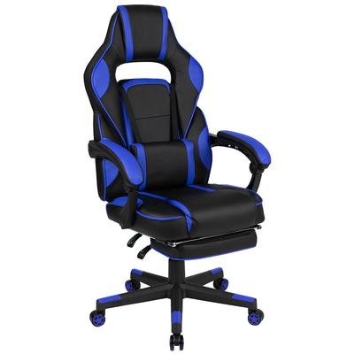 Flash Furniture CH-00288-BL-GG X40 Swivel Gaming Chair w/ Footrest - LeatherSoft Back & Seat, Black/Blue