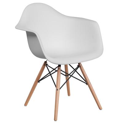 Flash Furniture FH-132-DPP-WH-GG Alonza Contoured Armchair w/ White Plastic Seat & Wood Base