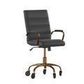 Flash Furniture GO-2286M-BK-GLD-RLB-GG Swivel Office Chair w/ Mid Back - Black LeatherSoft Upholstery, Gold, Black/Gold