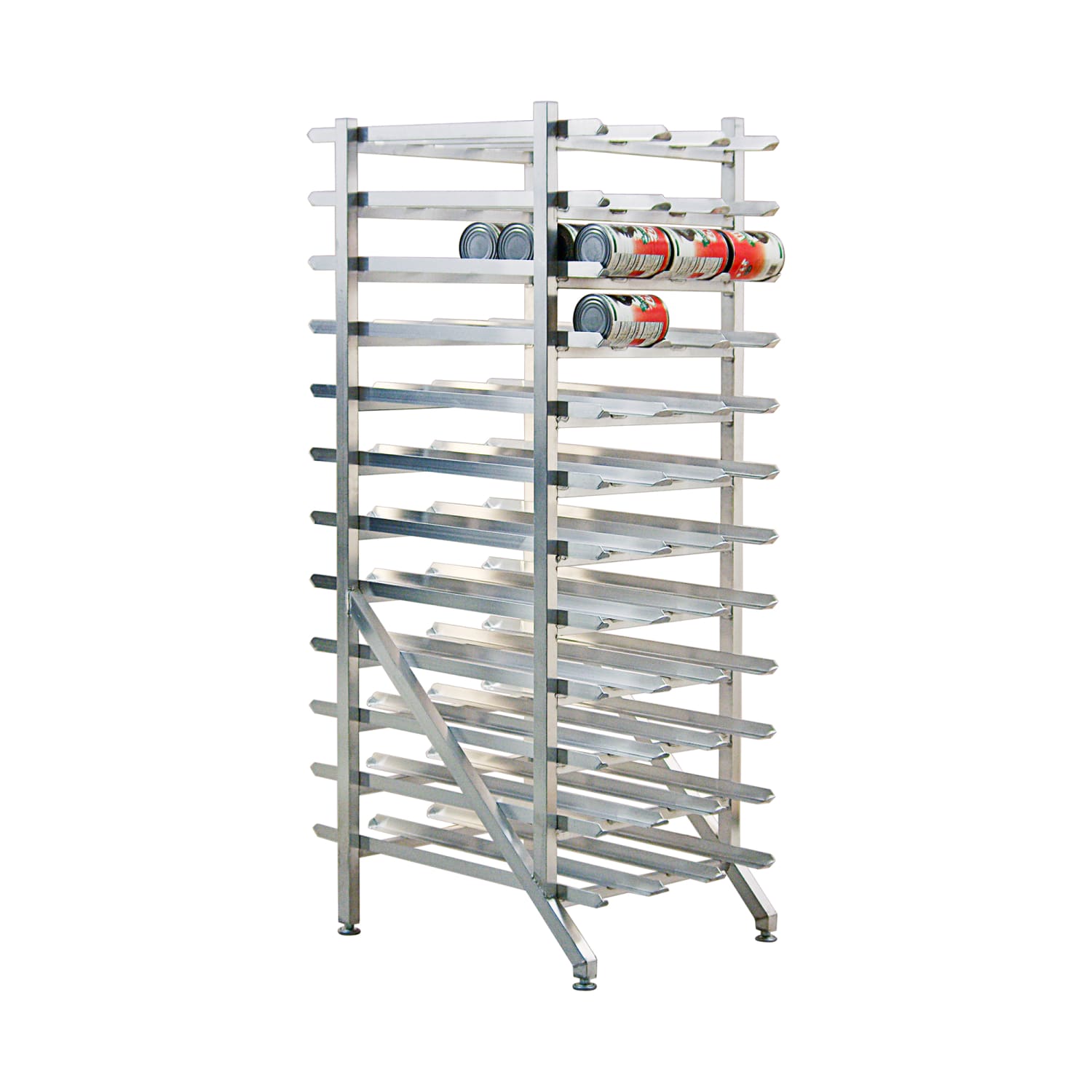 New Age 1254 73"H Stationary Can Rack w/ 288 #5 Capacity, Adjustable Feet, Silver