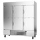 Beverage Air HBR72HC-1-HS 75" 3 Section Reach In Refrigerator, (6) Left/Right Hinge Solid Doors, 115v, 115 V, Silver