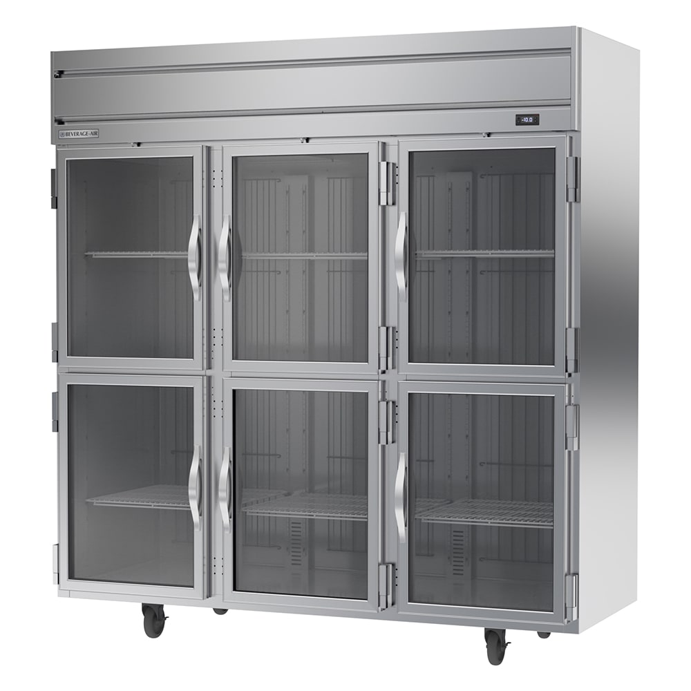 Beverage-Air HFP3HC-1HG 78" Horizon Series 3 Section Reach In Freezer, 6 Left/Right Hinge Glass Doors, 115v, Stainless Steel
