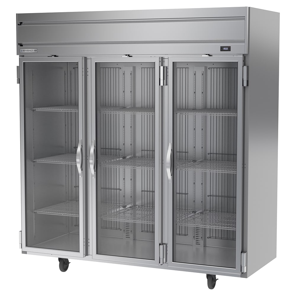 Beverage-Air HFS3HC-1G 78" Horizon Series 3 Section Reach In Freezer, 3 Left/Right Hinge Glass Doors, 115v, Stainless Steel