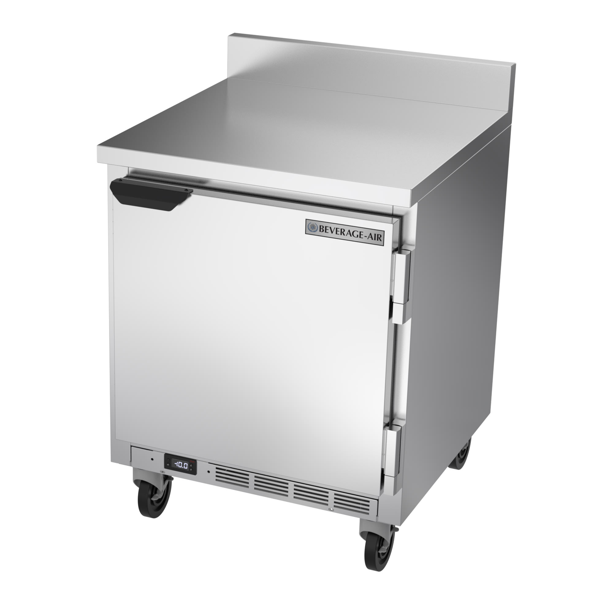 Beverage-Air WTF27HC-FIP 27" W Worktop Freezer w/ 1 Section & 1 Door, 115v, Casters, 2 Shelves, Silver