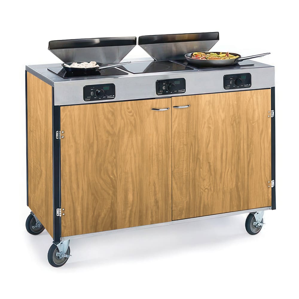 Lakeside 2085 LTMAP 40 1/2" High Mobile Cooking Cart w/ 3 Induction Stove, Light Maple, Beige