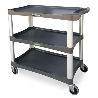 Lakeside 2503 3 Shelf Utility Cart w/ Push Handles, 300 lb Capacity, Charcoal, Black