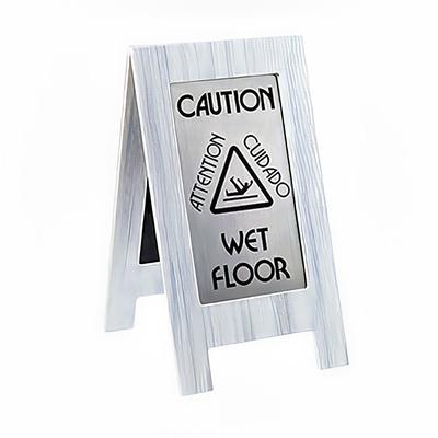 Cal-Mil 22094 Double Sided "Wet Floor" Sign - 13"W x 23"H, Wood/Steel, White Wash, English and Spanish