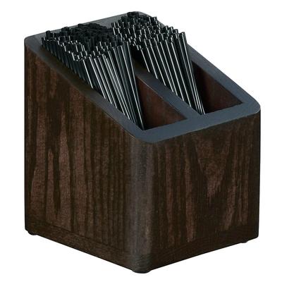 Cal-Mil 22429-112 2 Compartment Stir Stick Holder - 5" x 5" x 5 1/2", Brown