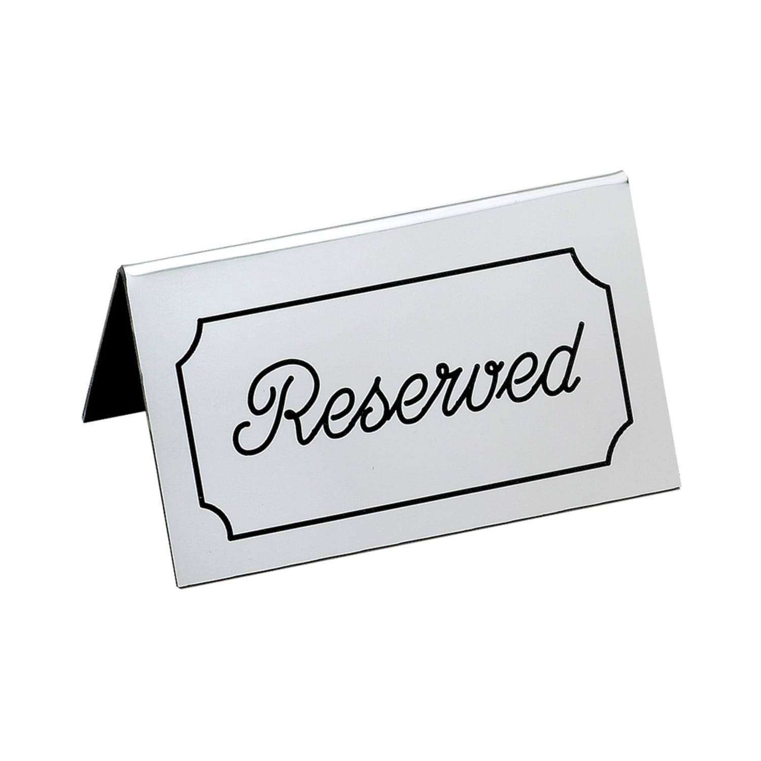 Cal-Mil 273-10 "Reserved" Table Tent Sign - 5" x 3", Plastic, Silver/Black